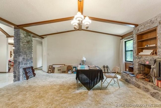 12725 S 168th E Ave, Broken Arrow, OK 74011 - living area featuring a chandelier, carpet flooring, and a fireplace