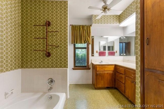12725 S 168th E Ave, Broken Arrow, OK 74011 - bathroom with vanity, a bath, and a ceiling fan