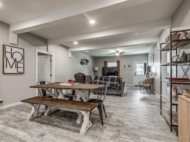 310 W Lee Ave, Sapulpa, OK 74066 - dining space featuring light wood-style floors, a ceiling fan, and recessed lighting