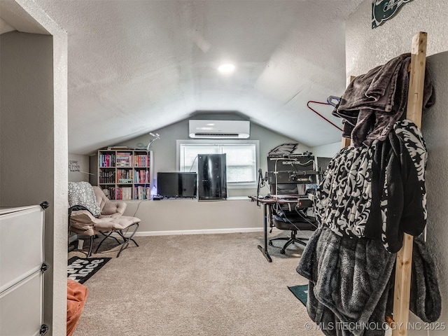 310 W Lee Ave, Sapulpa, OK 74066 - office featuring a wall mounted AC, lofted ceiling, carpet flooring, and a textured ceiling