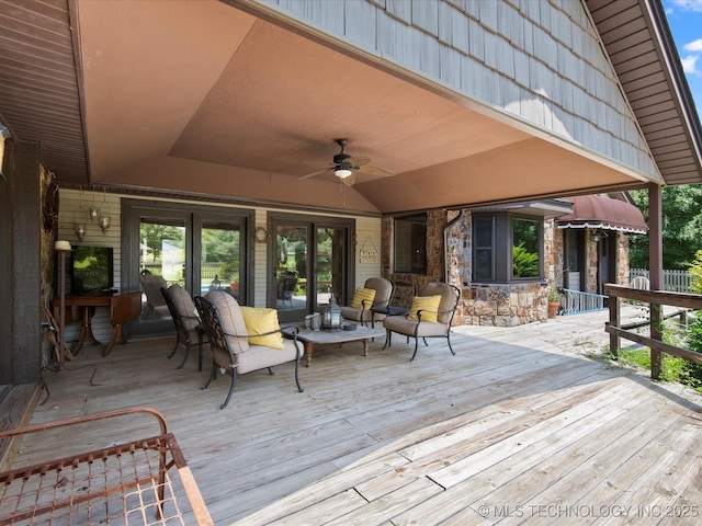 6429 Clear Creek Loop, Bartlesville, OK 74006 - deck with ceiling fan and outdoor lounge area