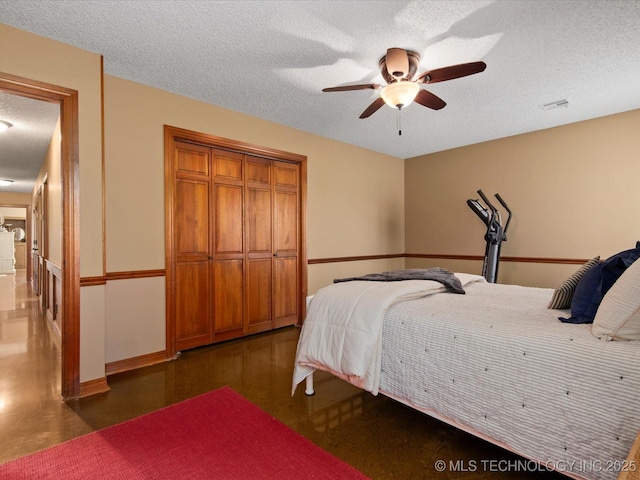 6429 Clear Creek Loop, Bartlesville, OK 74006 - bedroom with a textured ceiling, ceiling fan, and a closet