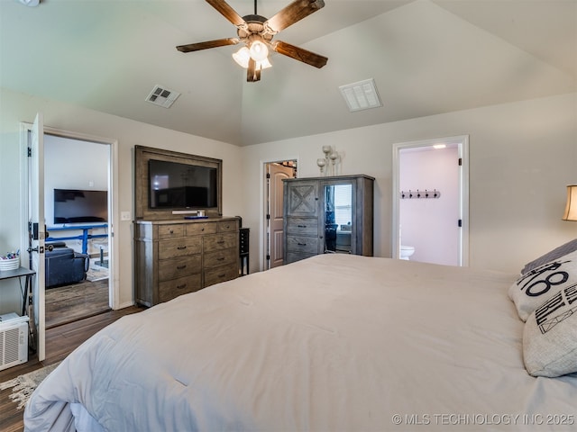 3409 E Quebec St, Broken Arrow, OK 74014 - bedroom with lofted ceiling, wood finished floors, and ceiling fan