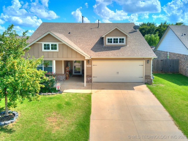 3409 E Quebec St, Broken Arrow, OK 74014 - craftsman inspired home with a shingled roof, concrete driveway, an attached garage, board and batten siding, and brick siding