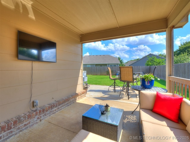 3409 E Quebec St, Broken Arrow, OK 74014 - fenced backyard with outdoor dining space, a patio, and an outdoor living space