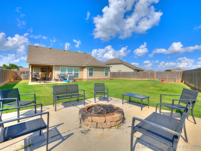 3409 E Quebec St, Broken Arrow, OK 74014 - fenced backyard with an outdoor fire pit and a patio