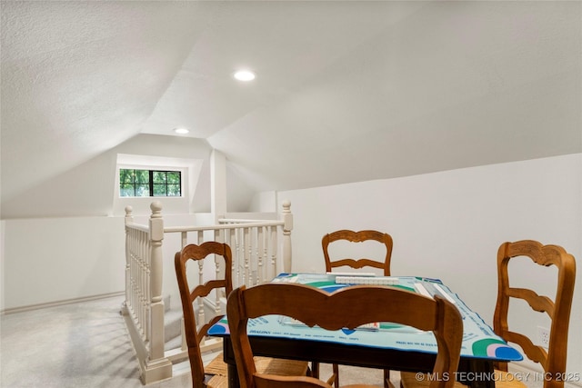 6530 E 106th St, Tulsa, OK 74133 - dining space with lofted ceiling, light colored carpet, and recessed lighting