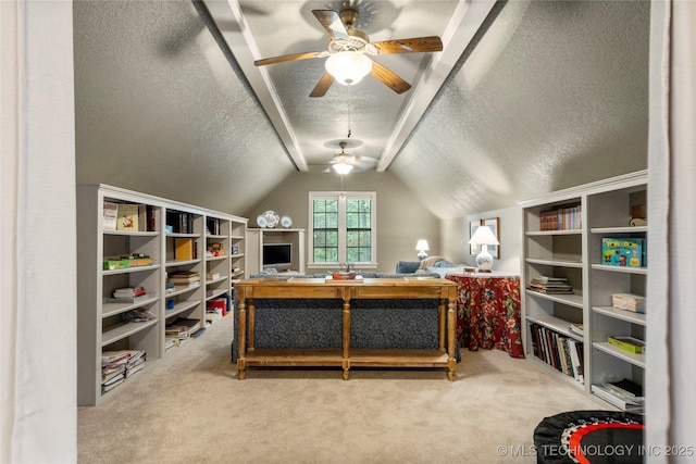 6530 E 106th St, Tulsa, OK 74133 - office with carpet, a textured ceiling, ceiling fan, and lofted ceiling