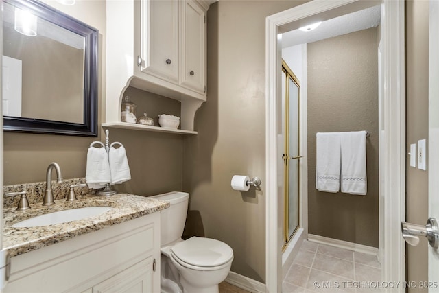 6530 E 106th St, Tulsa, OK 74133 - full bath with a shower with door, vanity, and tile patterned floors