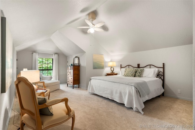 6530 E 106th St, Tulsa, OK 74133 - bedroom with vaulted ceiling, light carpet, and ceiling fan