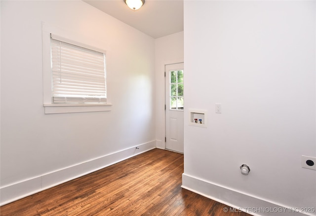 2020 E 14th St, Tulsa, OK 74104 - laundry area featuring washer hookup, wood finished floors, and hookup for an electric dryer