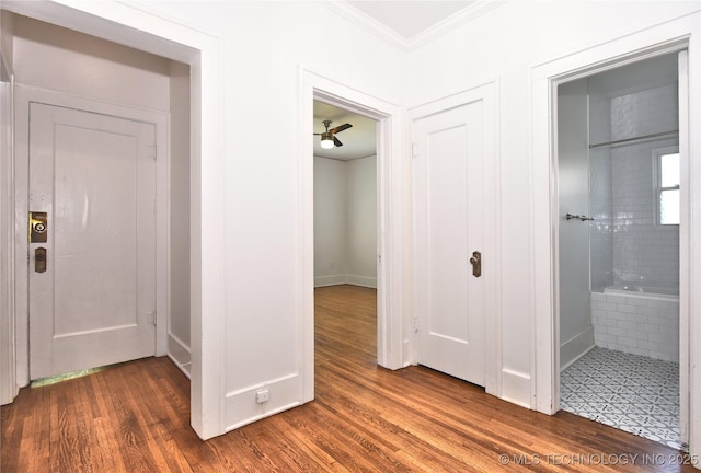 2020 E 14th St, Tulsa, OK 74104 - hall with ornamental molding and wood finished floors