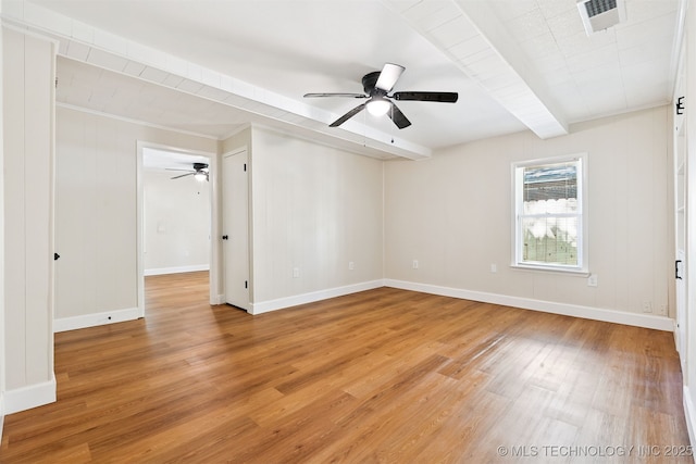 202 W Burnham Ave, Sapulpa, OK 74066 - spare room featuring light wood-style floors, a ceiling fan, and beamed ceiling