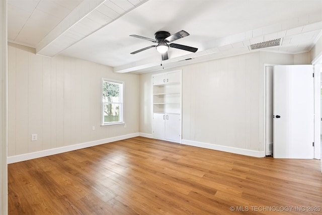 202 W Burnham Ave, Sapulpa, OK 74066 - empty room with light wood-style floors, ceiling fan, and beamed ceiling