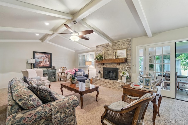 1605 N Skinner Ave, Drumright, OK 74030 - living area featuring carpet, plenty of natural light, and a brick fireplace