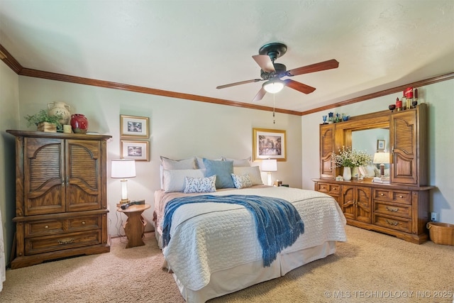 1605 N Skinner Ave, Drumright, OK 74030 - bedroom with carpet flooring, ceiling fan, and crown molding