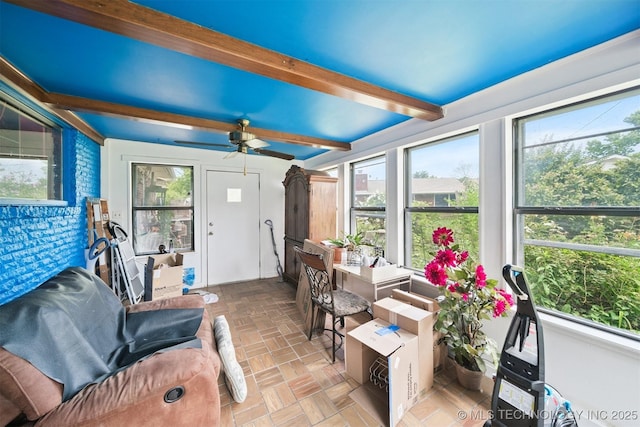 5105 E 30th Pl, Tulsa, OK 74114 - sunroom / solarium featuring plenty of natural light and beam ceiling