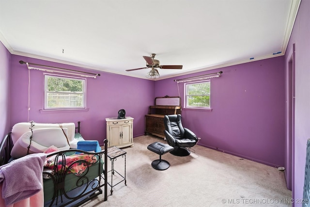 5105 E 30th Pl, Tulsa, OK 74114 - bedroom with ornamental molding, carpet, and ceiling fan