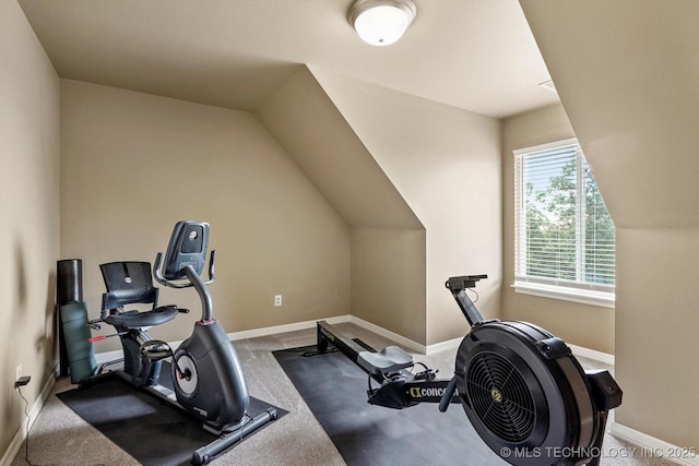 4207 S 69th W Ave, Tulsa, OK 74107 - workout area with vaulted ceiling and carpet flooring