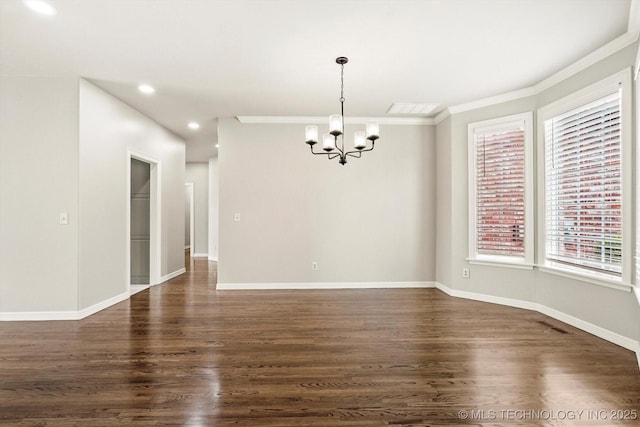 4207 S 69th W Ave, Tulsa, OK 74107 - spare room with a chandelier, crown molding, dark wood-type flooring, and recessed lighting
