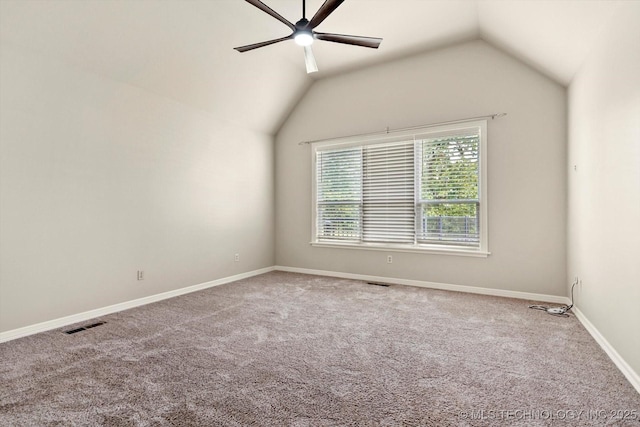 4207 S 69th W Ave, Tulsa, OK 74107 - spare room featuring a ceiling fan, carpet flooring, and lofted ceiling