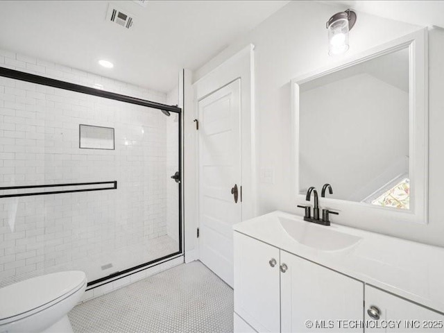 402 E Patti Page Blvd, Claremore, OK 74017 - bathroom with a stall shower, vanity, and tile patterned flooring