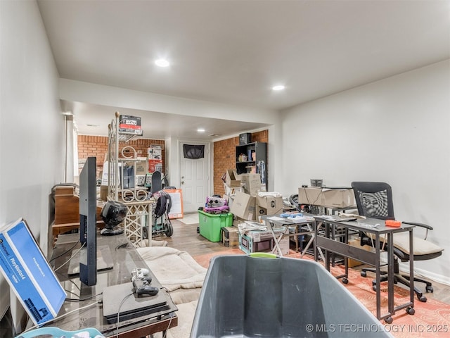 6330 Norman Ave, Oklahoma City, OK 73122 - living area with wood finished floors, an office area, and recessed lighting