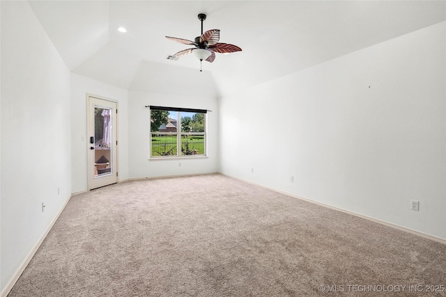 7816 E Galveston St, Broken Arrow, OK 74014 - unfurnished room with carpet flooring, a ceiling fan, vaulted ceiling, and recessed lighting