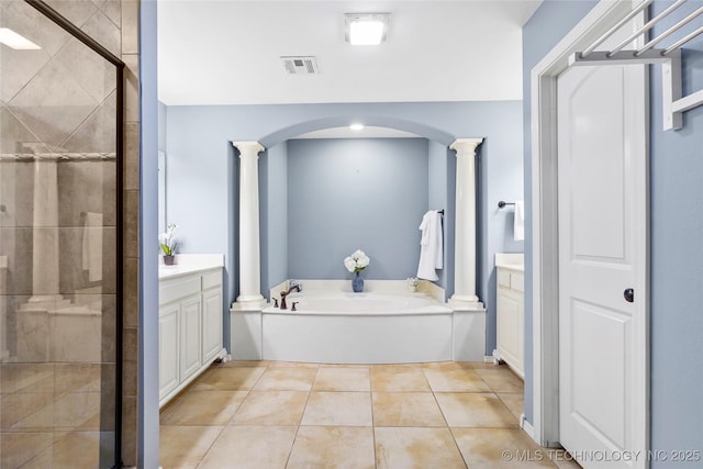 7816 E Galveston St, Broken Arrow, OK 74014 - bathroom with vanity, ornate columns, and a garden tub