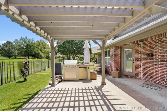 7816 E Galveston St, Broken Arrow, OK 74014 - view of patio featuring a pergola and an outdoor kitchen