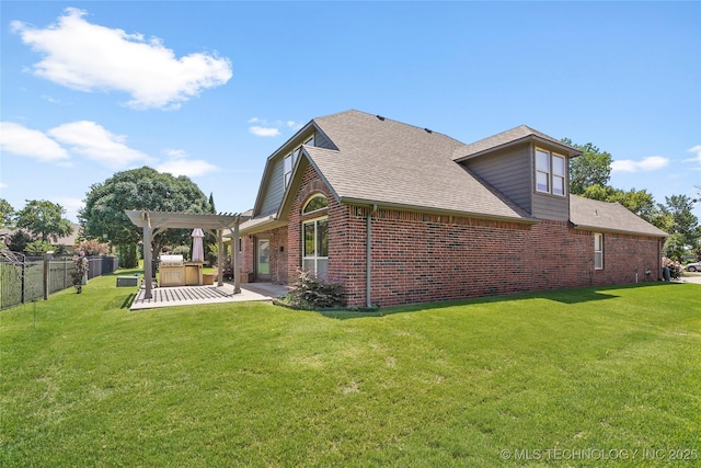 7816 E Galveston St, Broken Arrow, OK 74014 - back of property with a pergola, brick siding, a patio area, and a shingled roof