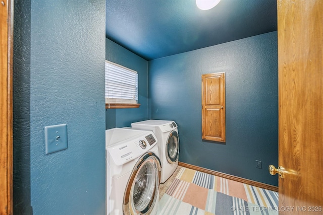 4704 W 88th St, Tulsa, OK 74132 - laundry room featuring washing machine and dryer and a textured wall