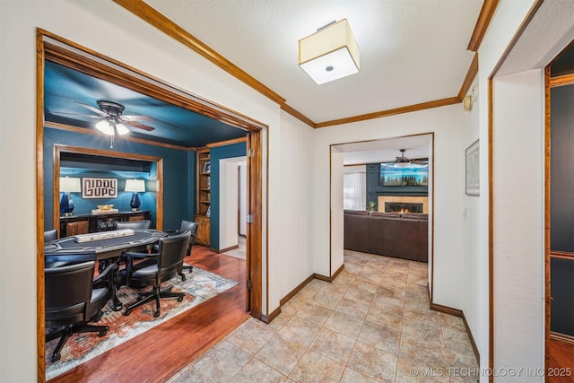 4704 W 88th St, Tulsa, OK 74132 - hall featuring crown molding and an office area