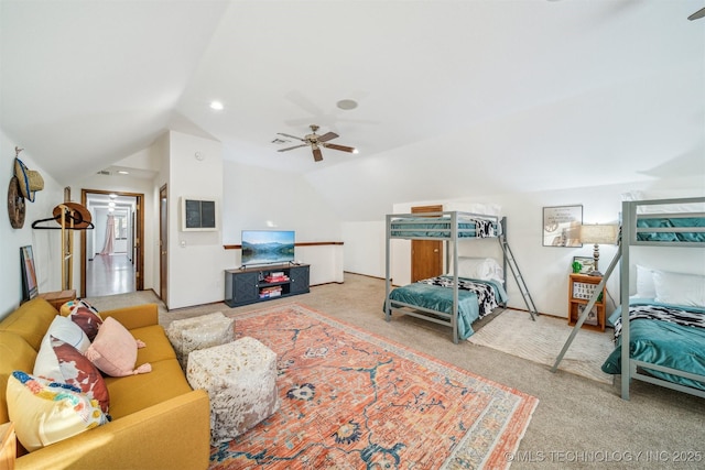 4704 W 88th St, Tulsa, OK 74132 - carpeted bedroom featuring lofted ceiling and a ceiling fan