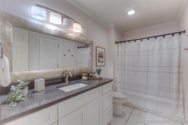 8414 E 99th Pl, Tulsa, OK 74133 - bathroom featuring vanity, crown molding, and marble finish flooring