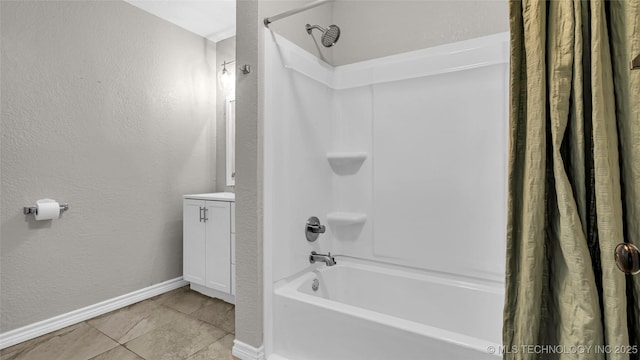 1412 Healdton Blvd, Ardmore, OK 73401 - full bathroom featuring shower / tub combo, a textured wall, tile patterned floors, and vanity