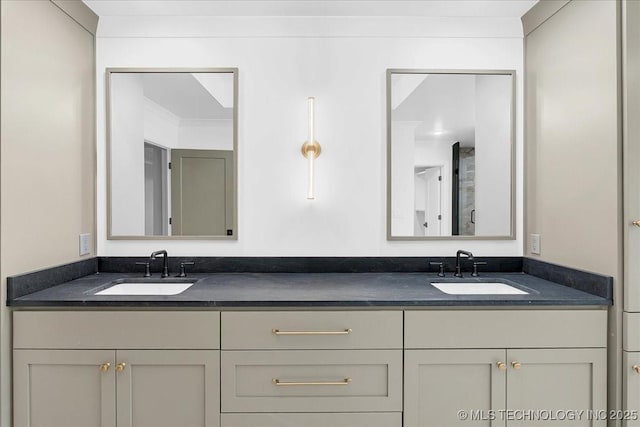 4155 S Birmingham Pl, Tulsa, OK 74105 - full bath featuring double vanity and ornamental molding