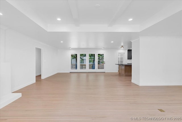 4155 S Birmingham Pl, Tulsa, OK 74105 - unfurnished living room with light wood finished floors and recessed lighting