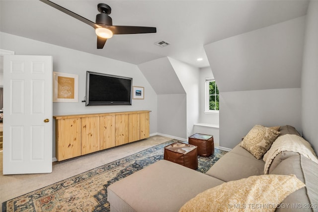 5414 E 109th Pl, Tulsa, OK 74137 - living area with a ceiling fan, lofted ceiling, carpet, and recessed lighting