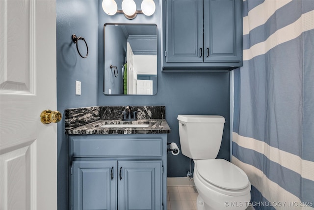 5414 E 109th Pl, Tulsa, OK 74137 - bathroom featuring vanity, tile patterned floors, and a shower with shower curtain