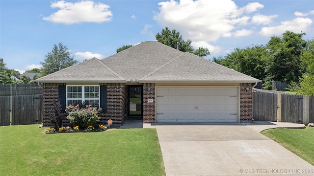 9246 N 143rd E Ave, Owasso, OK 74055 - ranch-style house featuring an attached garage, driveway, a shingled roof, and brick siding