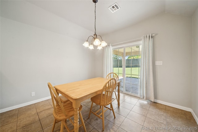 9246 N 143rd E Ave, Owasso, OK 74055 - tiled dining room featuring vaulted ceiling and a chandelier