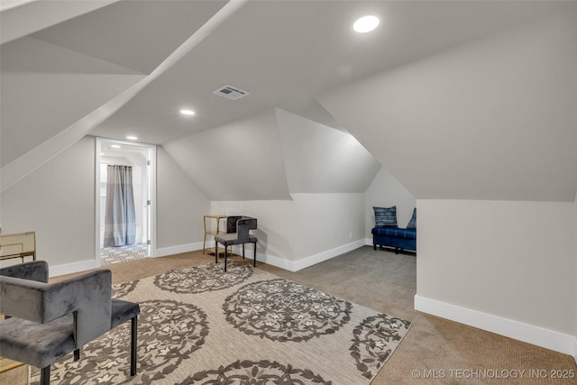 1743 S Florence Pl, Tulsa, OK 74104 - sitting room featuring carpet floors, recessed lighting, and vaulted ceiling