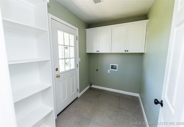 410 Denver St, Pawnee, OK 74058 - laundry room with electric dryer hookup, hookup for a washing machine, tile patterned flooring, and cabinet space