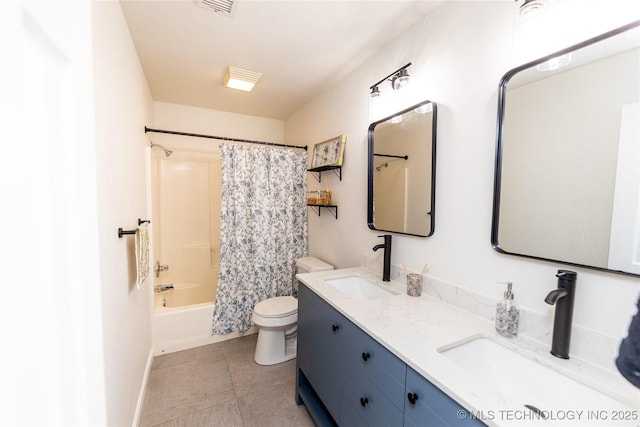 410 Denver St, Pawnee, OK 74058 - bathroom with double vanity, shower / bath combination with curtain, and tile patterned floors