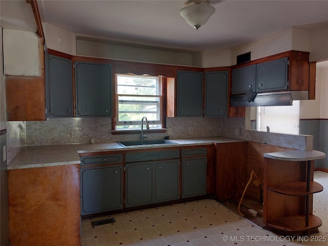 1713 E 10th St, Okmulgee, OK 74447 - kitchen featuring light flooring, backsplash, and light countertops