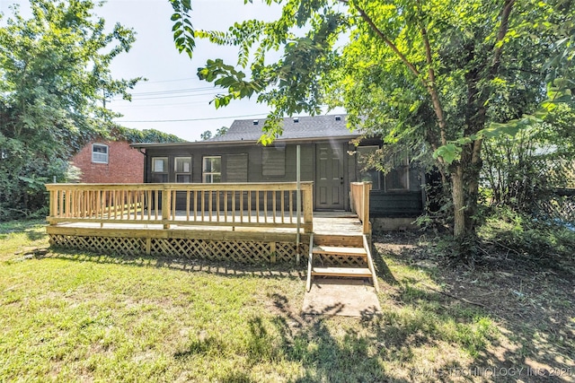 511 S Maple St, Sapulpa, OK 74066 - rear view of property with a deck and a lawn