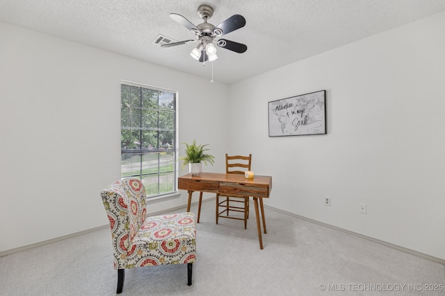 2244 W 45th St, Tulsa, OK 74107 - carpeted home office with a ceiling fan and a textured ceiling