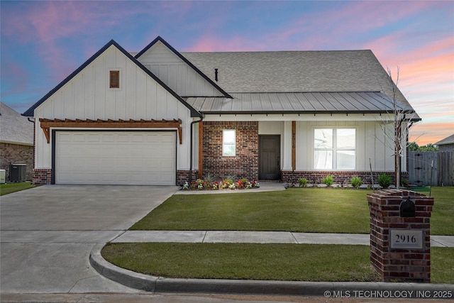 2916 S 8th St, Broken Arrow, OK 74012 - modern inspired farmhouse featuring board and batten siding, brick siding, an attached garage, concrete driveway, and a shingled roof