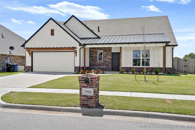 2916 S 8th St, Broken Arrow, OK 74012 - modern farmhouse with board and batten siding, a garage, a standing seam roof, and driveway